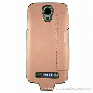 Leather case for Samsung S4 battery, window 3,000mAh